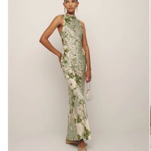 REFORMATION Anaiis Silk Dress in Tarragon